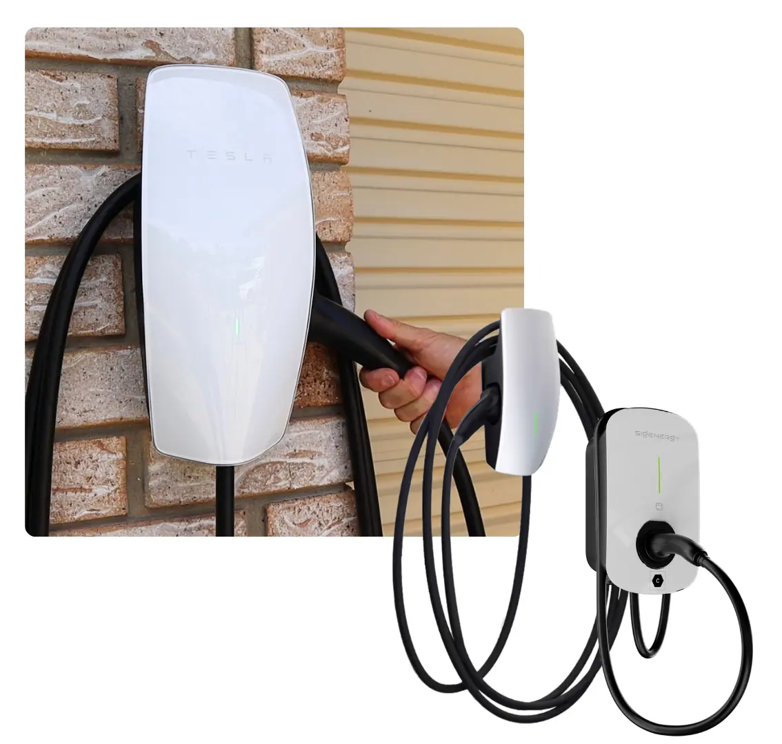 An EV charger installed at a home with EV chargers