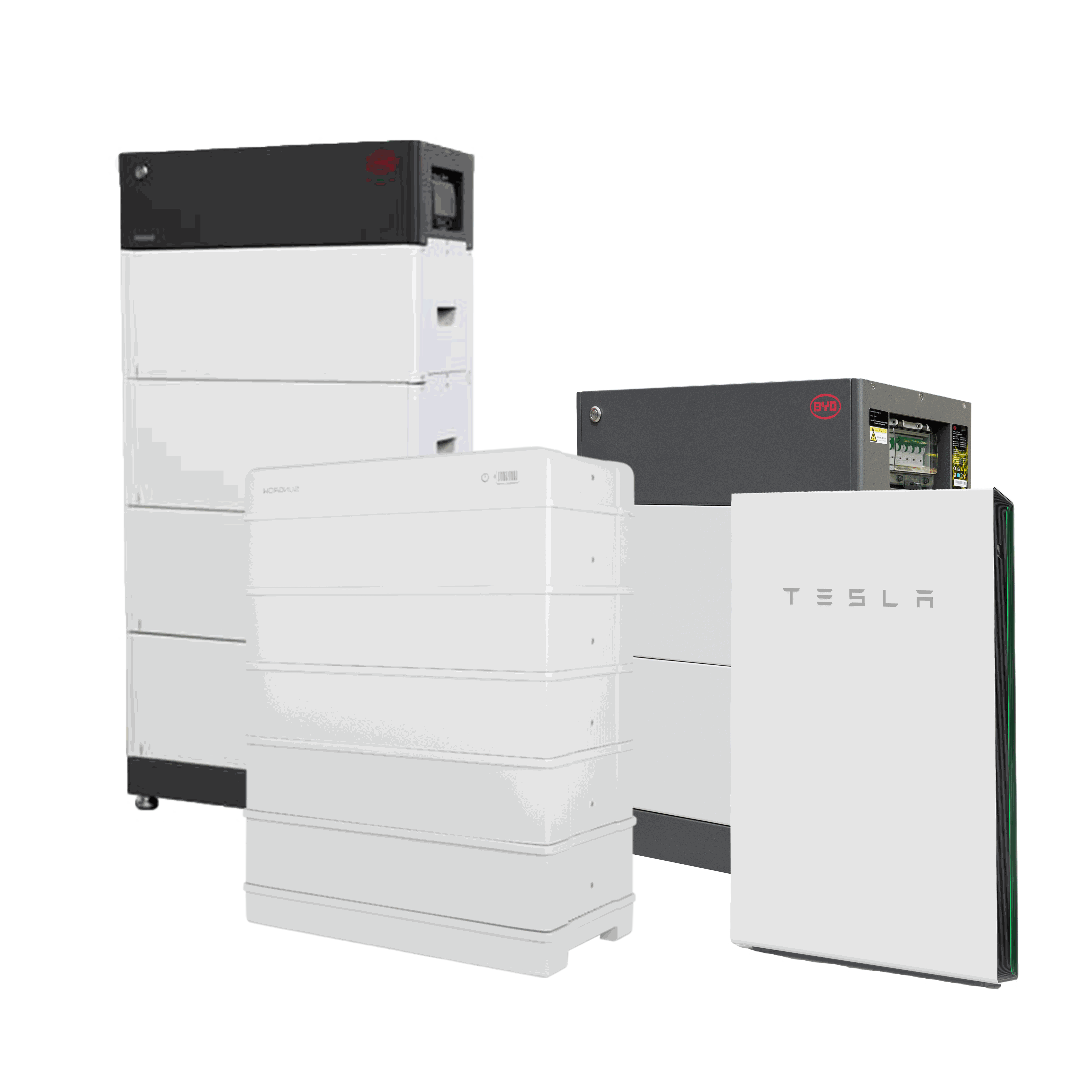 AC and DC Batteries including Tesla Powerwall, BYD, and Sungrow