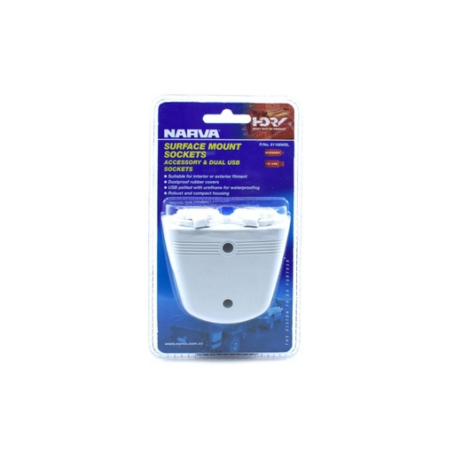 [81168WBL] Narva Acc/Dual Usb Twin Socket White S/Mount