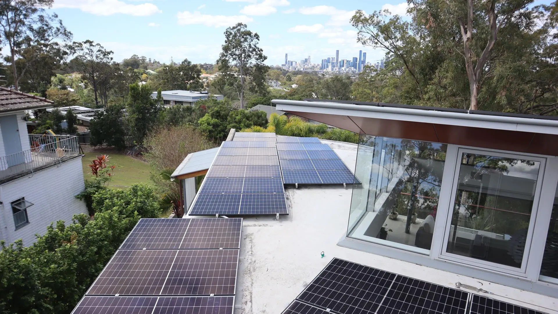 solar panel installation on a concrete roof