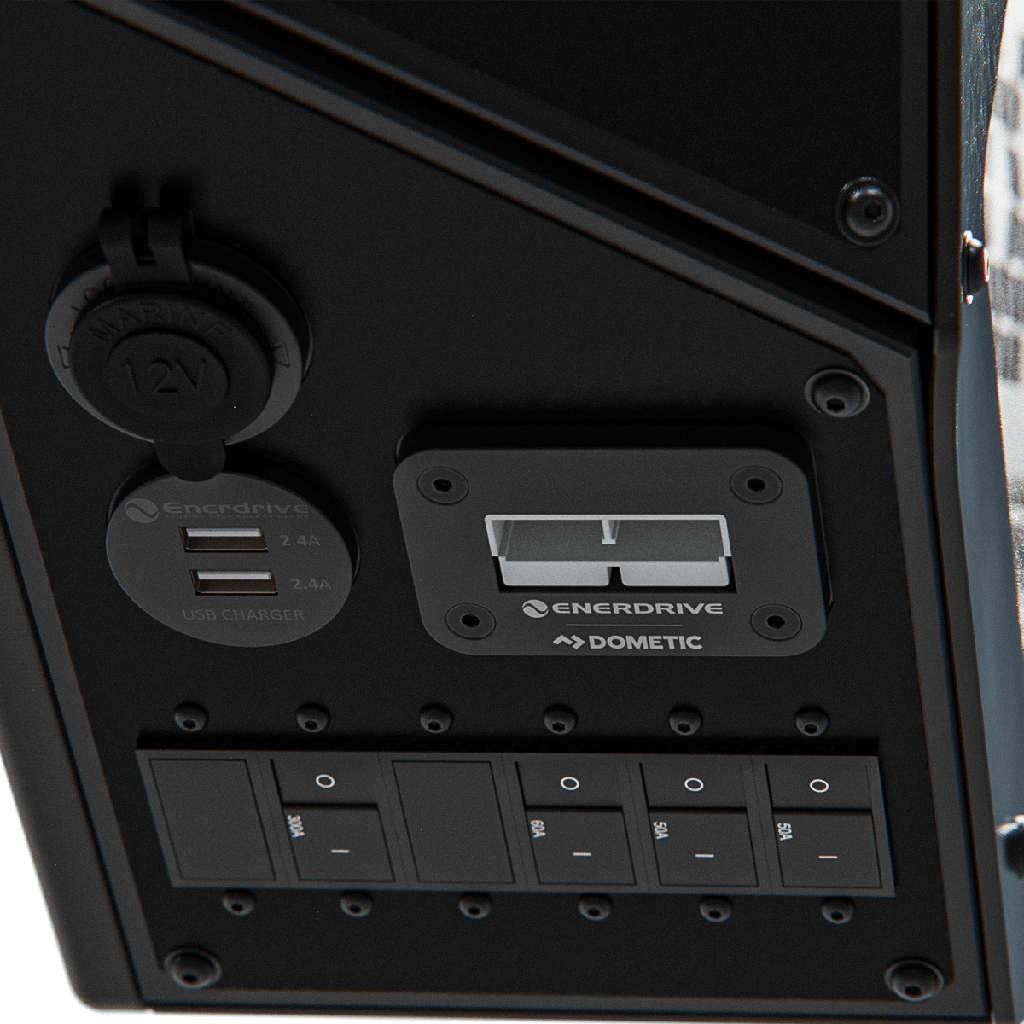 Enerdrive Voyager System (Left) 3000W Inc. 300Ah Slim B-TEC + Alvolta 220W Portable Solar Kit