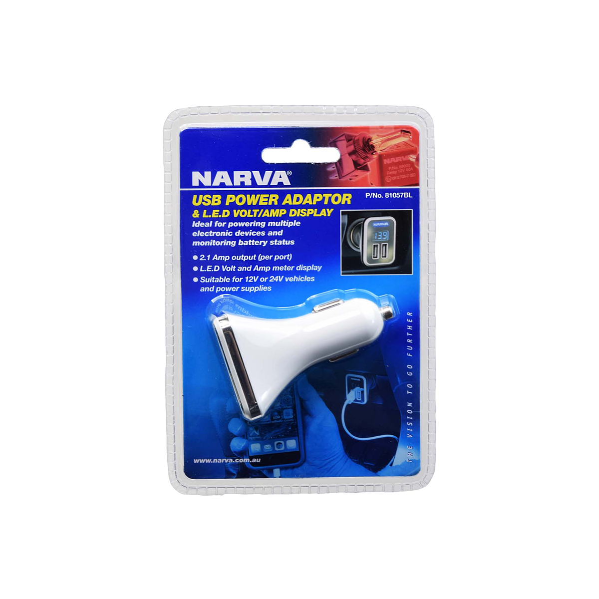 NARVA TWIN USB POWER ADAPTOR W/ VOLT METER