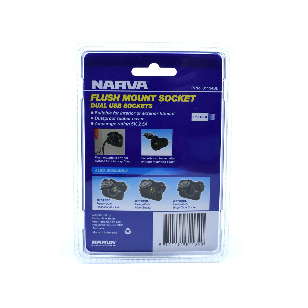 NARVA DUAL USB FLUSH MOUNT BLACK
