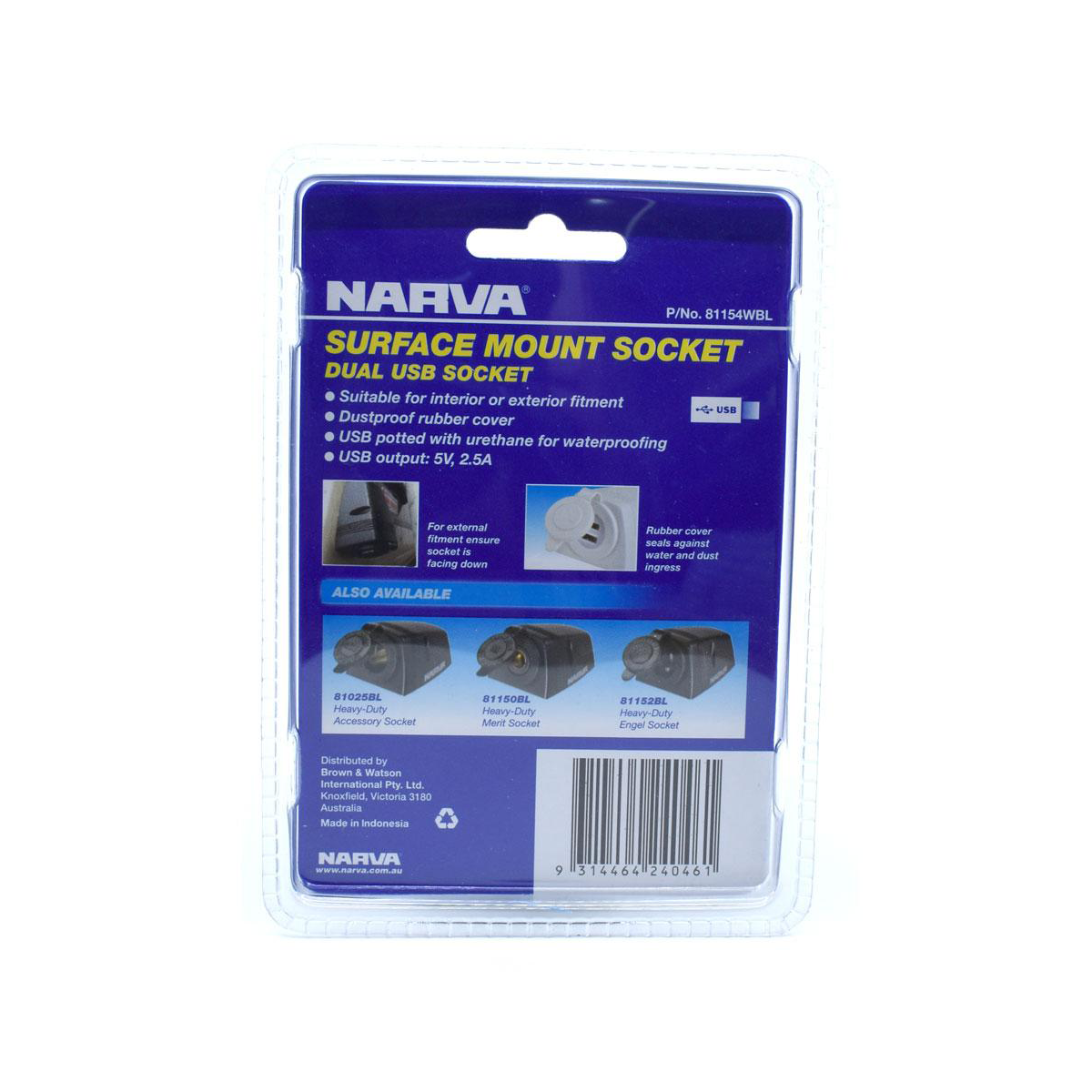 NARVA DUAL USB SURFACE MOUNT WHITE