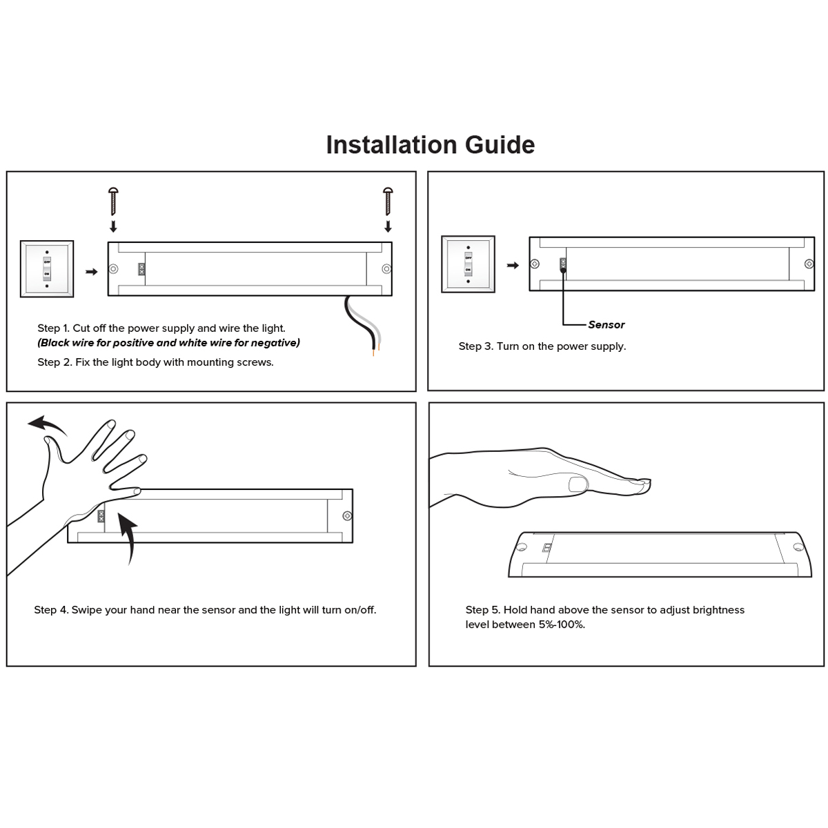 12V Led Sensor Bar Light 320mm Silver/White