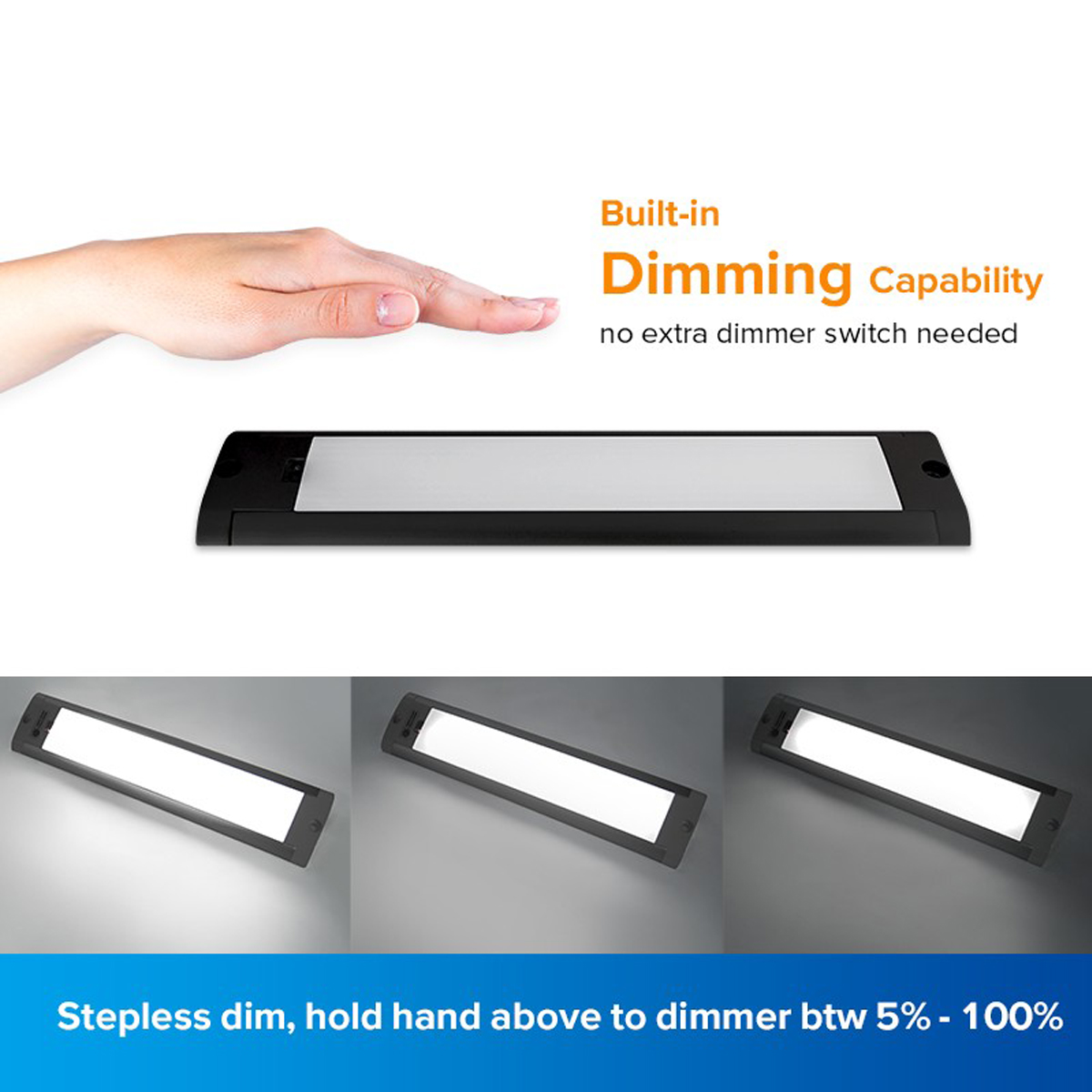 12V Led Sensor Bar Light 220mm Black