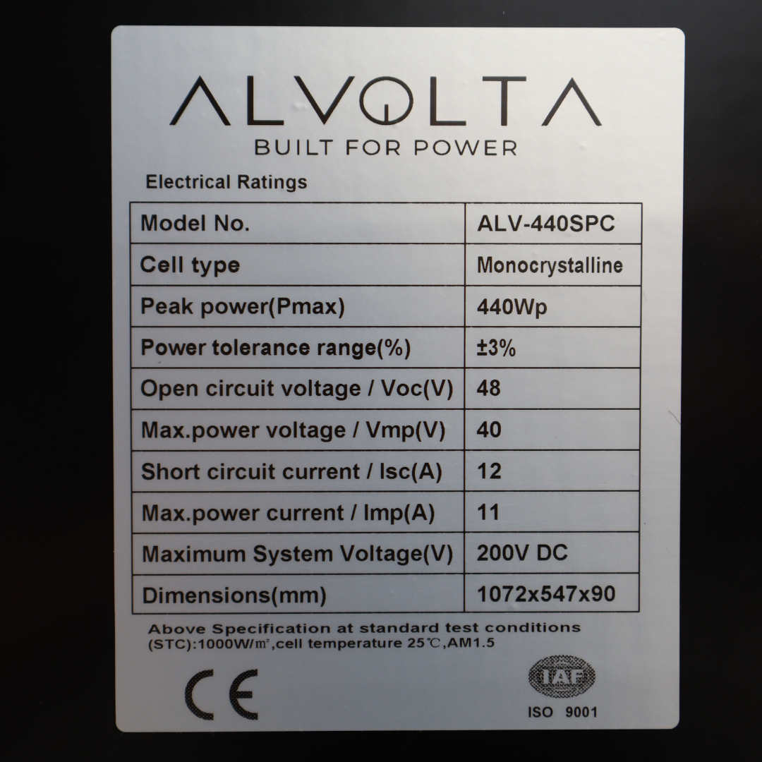 Alvolta Ultra 440W Unregulated Solarcase Specifications