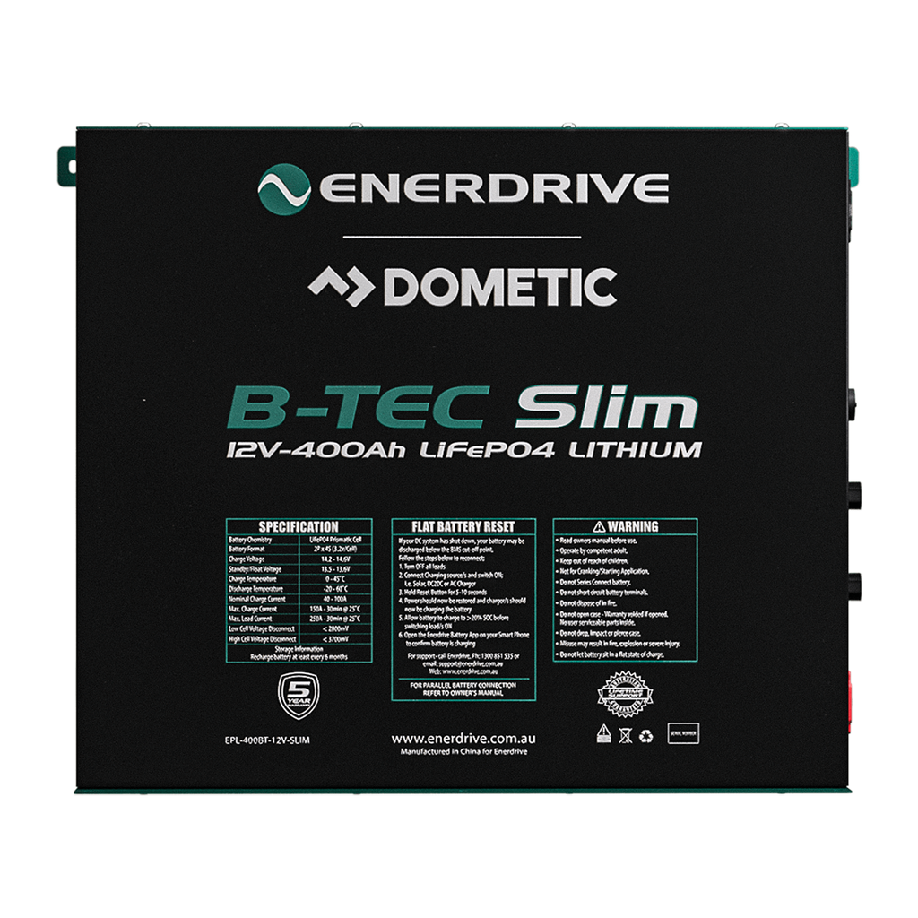 Enerdrive B-TEC 12V 400Ah LiFePO4 Slim Battery in Metal Case