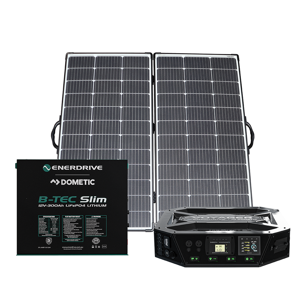 Enerdrive Voyager System (Top) 3000W Inc. 300Ah Slim B-TEC + Alvolta 220W Portable Solar Kit