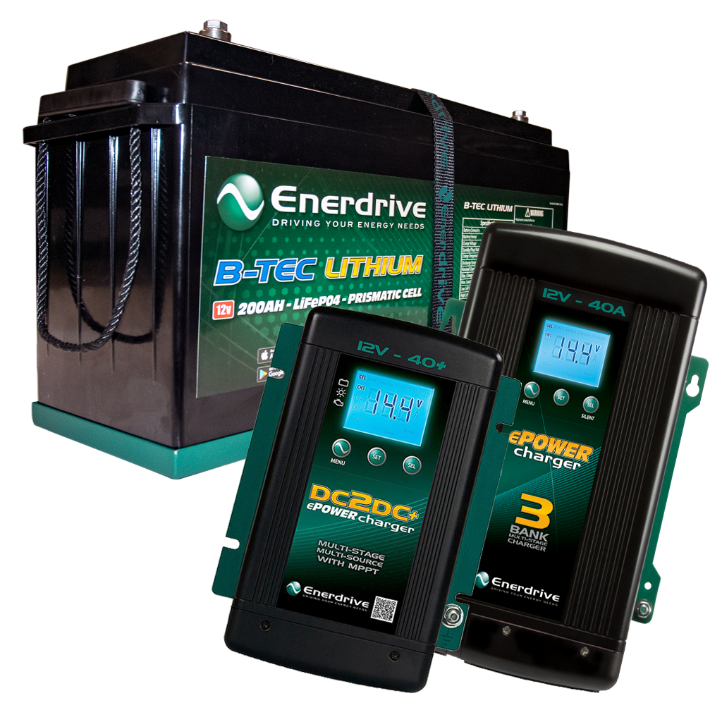 Enerdrive B-TEC 12V 200Ah Battery, 40DC Charger & 40AC Charger