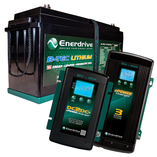 [K-200-DC40-AC60-G2] Enerdrive B-TEC 12V 200Ah Battery, 40DC Charger & 60AC Charger