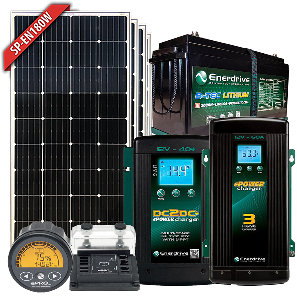 [K-200-TIAV] Enerdrive Epower 12V 200Ah Enerdrive Btec 720W Solar, Dc40, Ac40 & Epro+