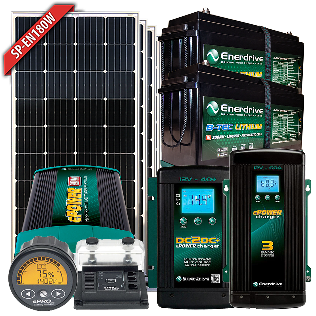 Enerdrive B-TEC 12V 400Ah Battery, 180W Solar, 40DC, 60AC, ePRO+ & 2000W Inverter