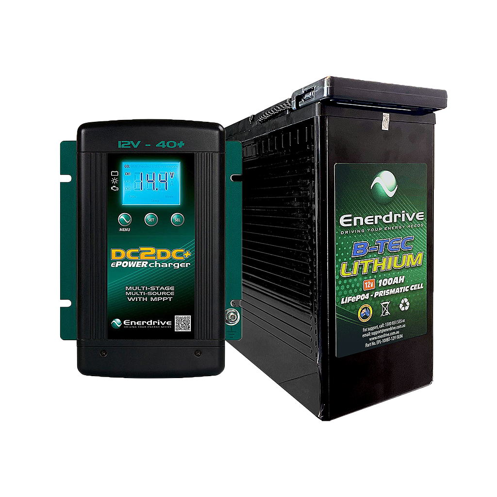 [K-100-12] Enerdrive Btec Slim Lifepo4 12V 100Ah Dc-Dc Bundle