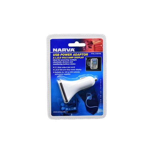 Narva Twin USB Power Adaptor W/ Volt Meter
