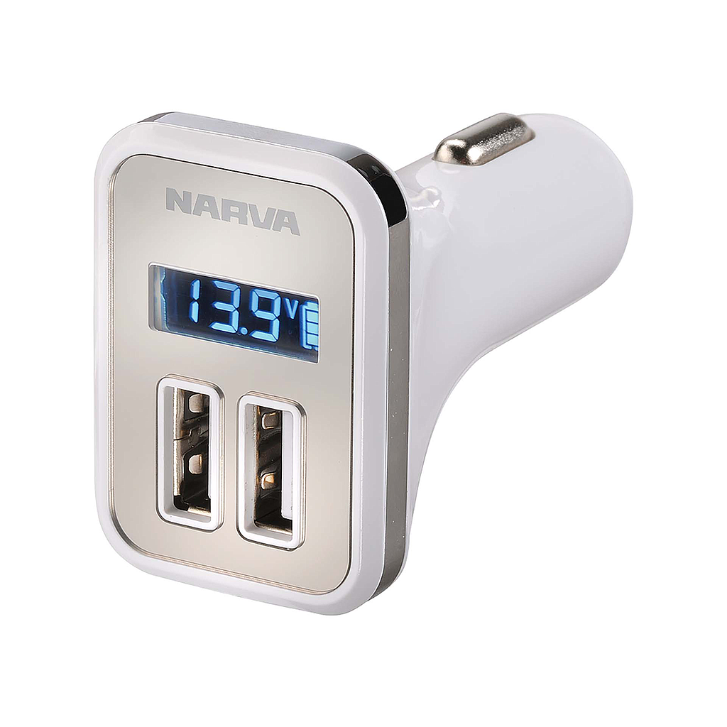 Narva Twin USB Power Adaptor W/ Volt Meter