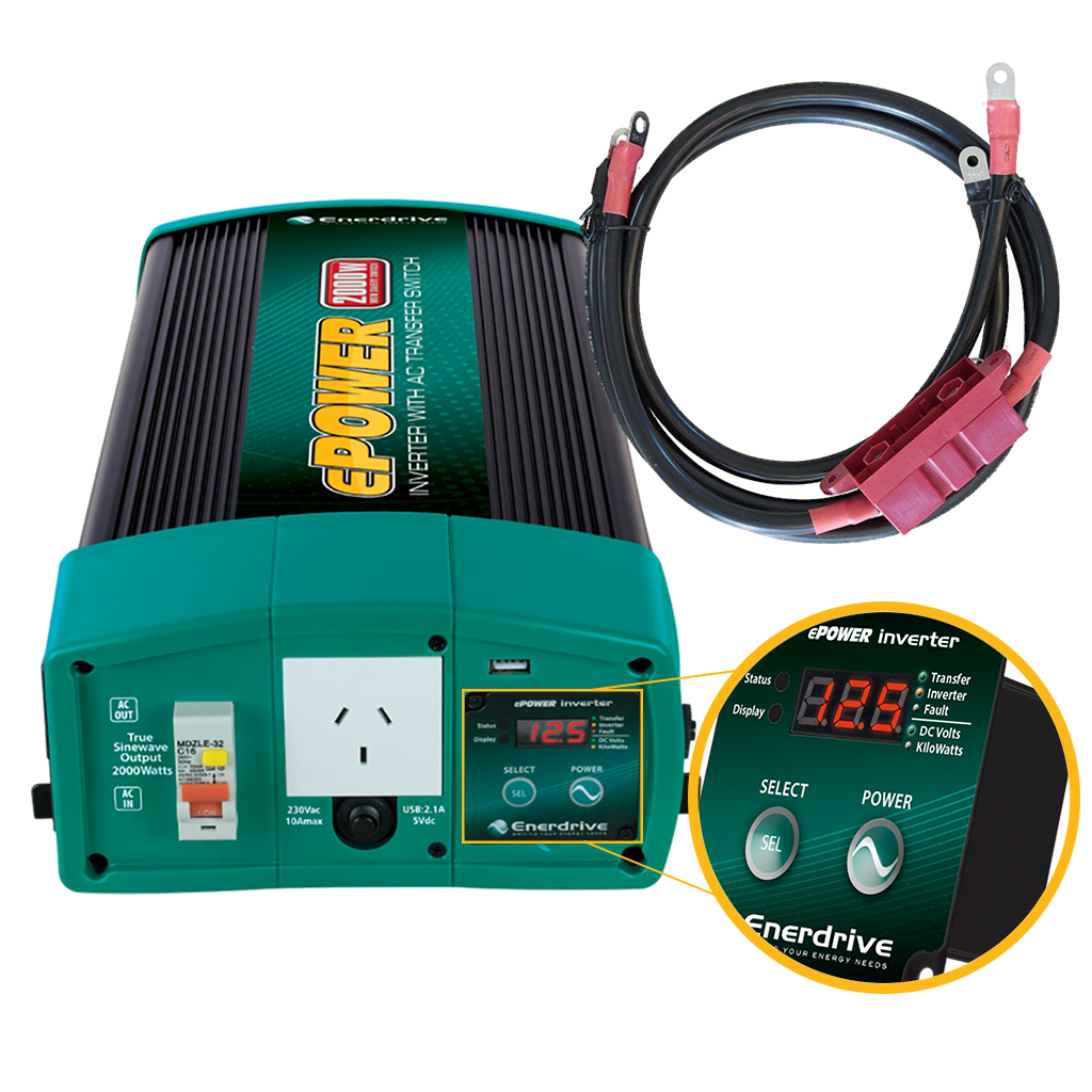 Enerdrive ePOWER 12V 2600W Inverter RCD + Cable Kit