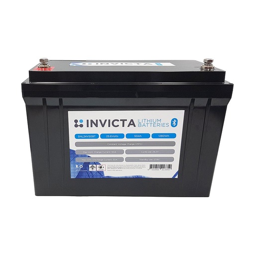 [SNL24V50BT] Invicta Lithium 24V 50Ah LiFePO4 Battery (Bluetooth)
