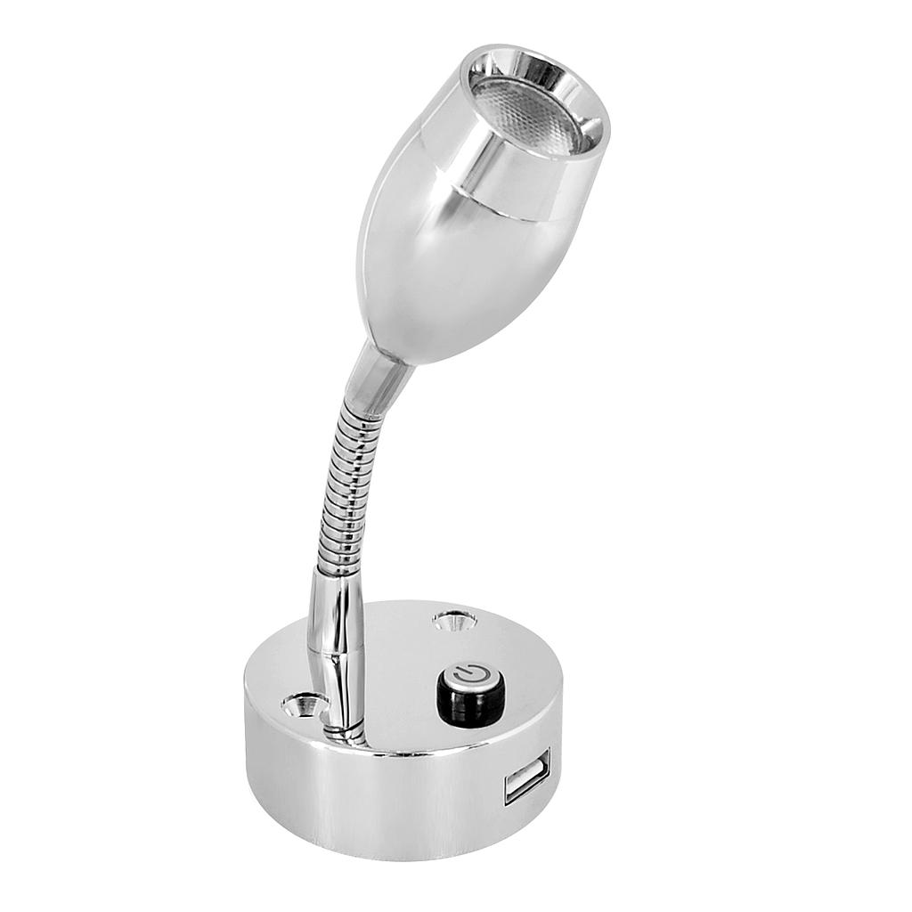 Dream Lighting 12V Cool White & Blue Flexible Task Reading Light with USB Charger