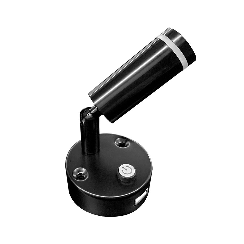 Dream Lighting 12V Cool White & Blue LED Swivel Joint Chart Reading Light with USB Charger Black