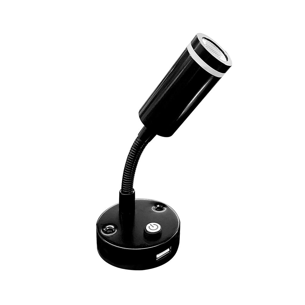 Dream Lighting 12V Cool White & Blue Flexible Task Reading Light with USB Charger Black