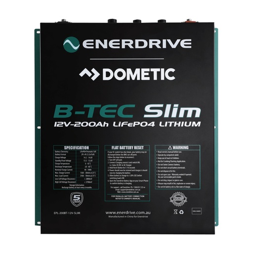 [EPL-200BT-12V-SLIM] Enerdrive B-TEC 12V 200Ah LiFePO4 Slim Battery in Metal Case