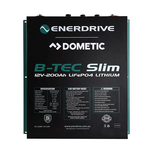 [EPL-200BT-12V-SLIM] Enerdrive B-TEC 12V 200Ah LiFePO4 Slim Battery in Metal Case