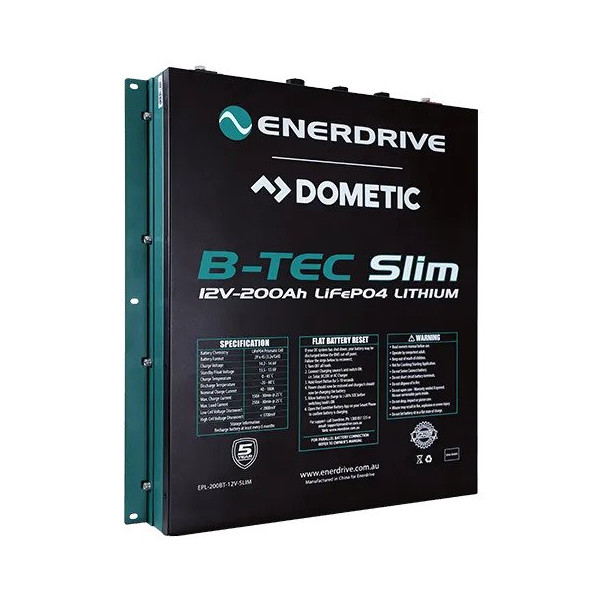 Enerdrive B-TEC 12V 200Ah LiFePO4 Slim Battery in Metal Case