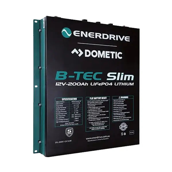 Enerdrive B-TEC 12V 200Ah LiFePO4 Slim Battery in Metal Case