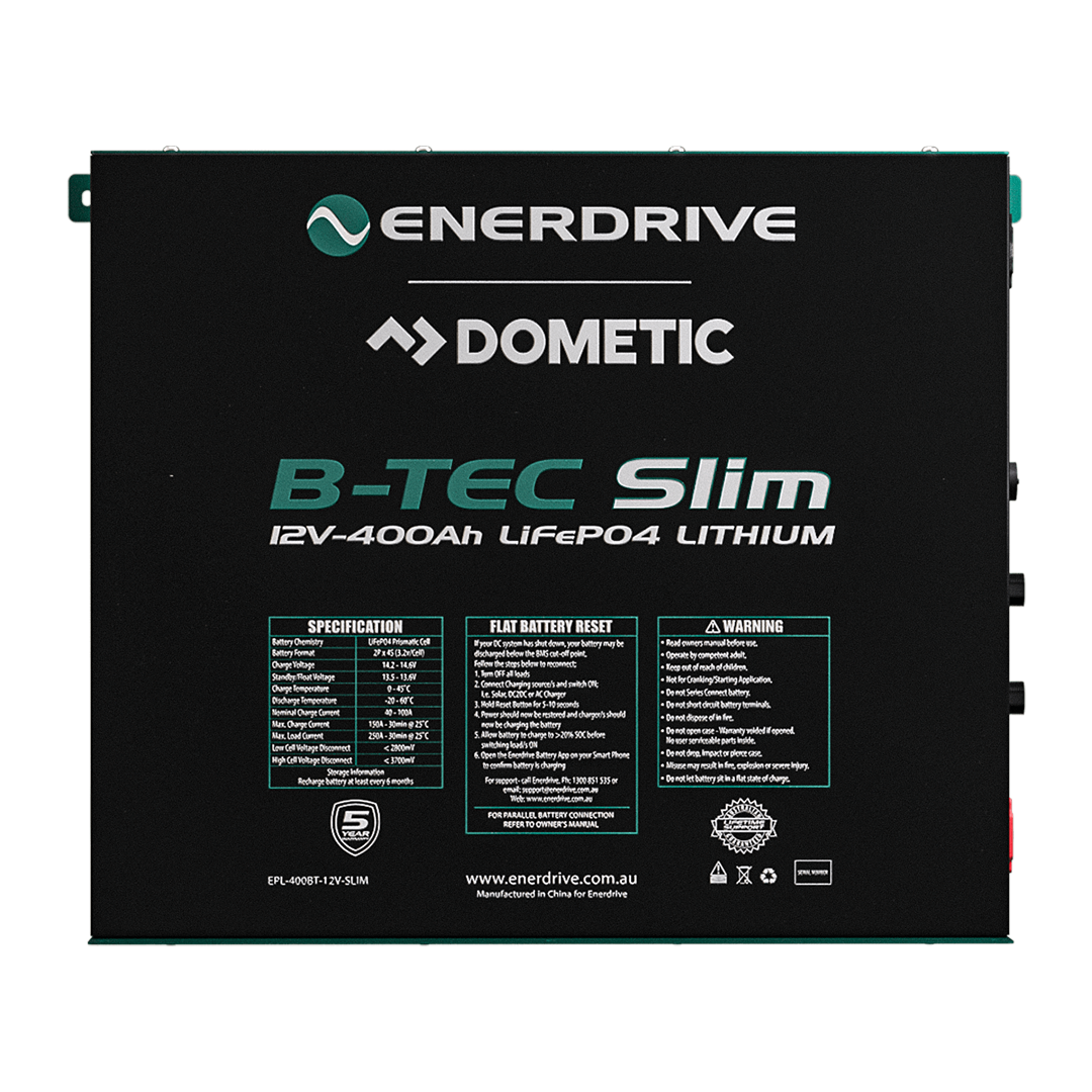 Enerdrive B-TEC 12V 400Ah LiFePO4 Slim Battery in Metal Case