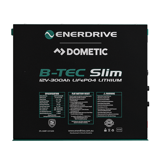 [EPL-300BTM-12V] Enerdrive B-TEC 12V 300Ah LiFePO4 Slim Battery in Metal Case