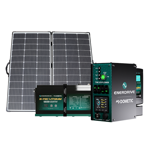 Enerdrive Explorer System LEFT 40DC inc. Simarine SCQ50 + 200Ah B-TEC + Alvolta 220W Portable Solar Kit