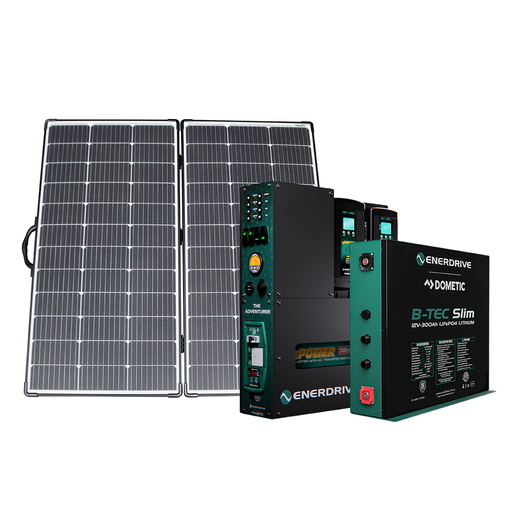 Enerdrive Adventurer System LEFT 40AC, 40DC, 2000X inc. ePRO+ + 300Ah Slim B-TEC + Alvolta 220W Portable Solar Kit