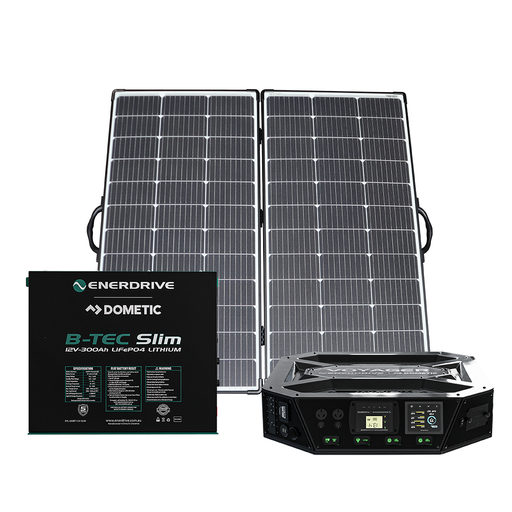 [K-V3T01-02-ALV-220SP] Enerdrive Voyager System (Top) 3000W Inc. 300Ah Slim B-TEC + Alvolta 220W Portable Solar Kit