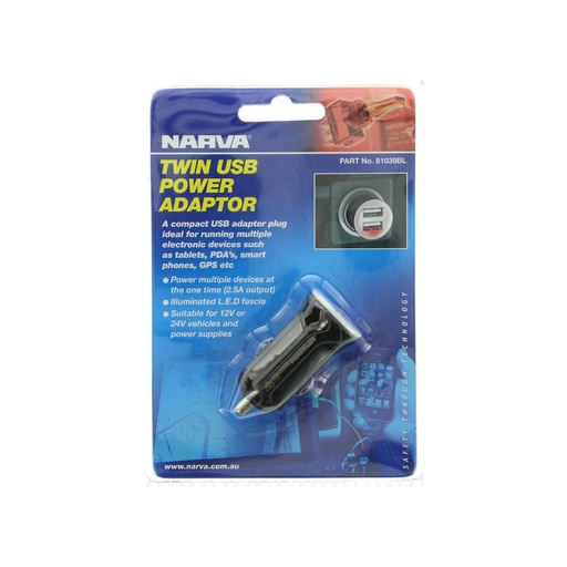 Narva Twin USB 12-24V Adaptor