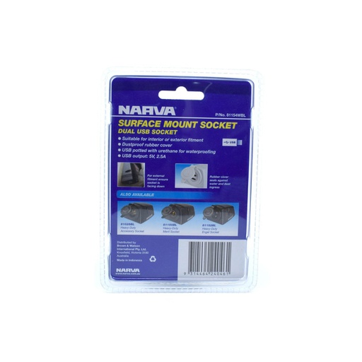 Narva Dual USB Socket Surface Mount White