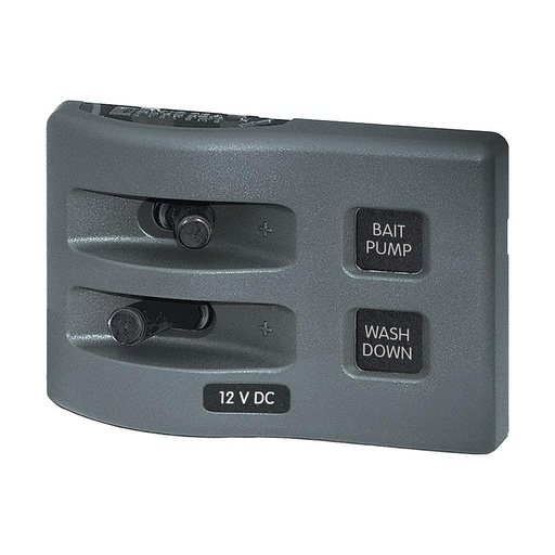 [BS-4303B] Bluesea WeatherDeck Panel 12V DC Fuse Panel - Gray with 2 Positions