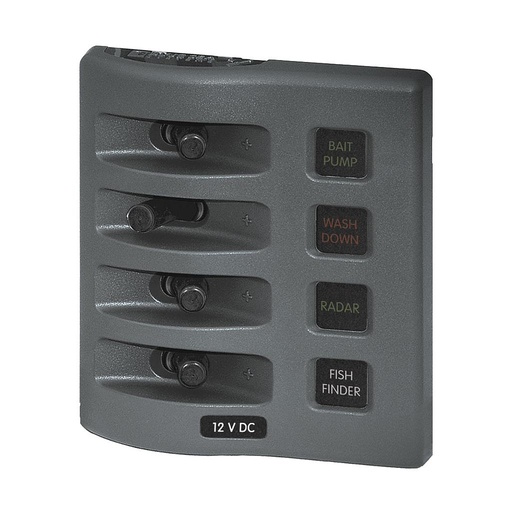 [BS-4304B] Bluesea WeatherDeck Panel 12V DC Fuse Panel - Gray with 4 Positions