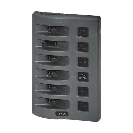 [BS-4306B] Bluesea WeatherDeck Panel 12V DC Fuse Panel - Gray with 6 Positions