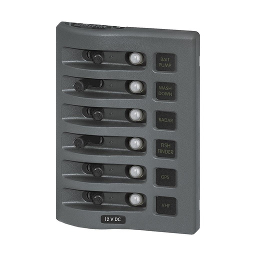 [BS-4376B] Bluesea WeatherDeck Panel 12V DC Circuit Breaker - Gray with 6 Positions