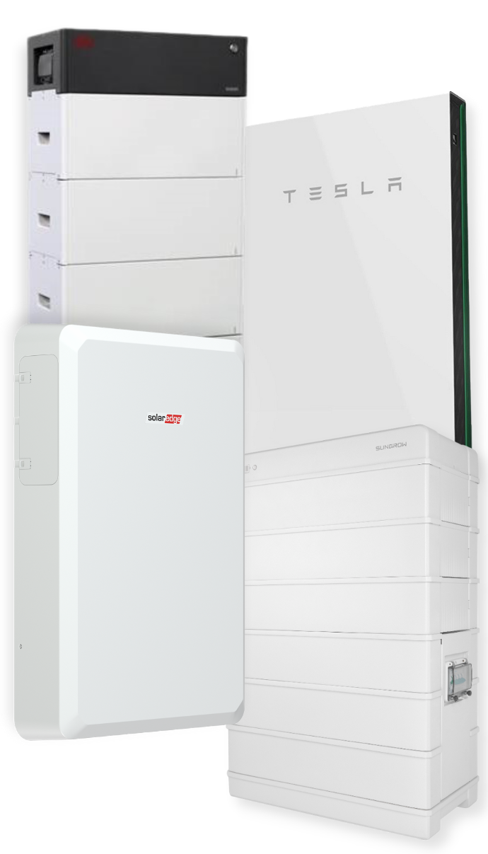 Solar Batteries for Homes and Businesses Including Tesla Powerwall, SolarEdge Home Battery, Sungrow Battery, and BYD Batteries.