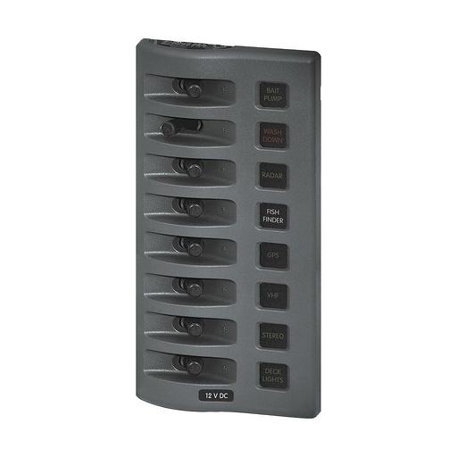 [BS-4308B] Bluesea WeatherDeck Panel 12V DC Fuse Panel - Gray with 8 Positions